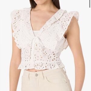 NWT The Drop- Margo White Eyelet Ruffle Sleeveless Top